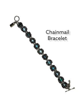 Chainmail Bracelet Gun Metal Flower Key Lock Charm #B13